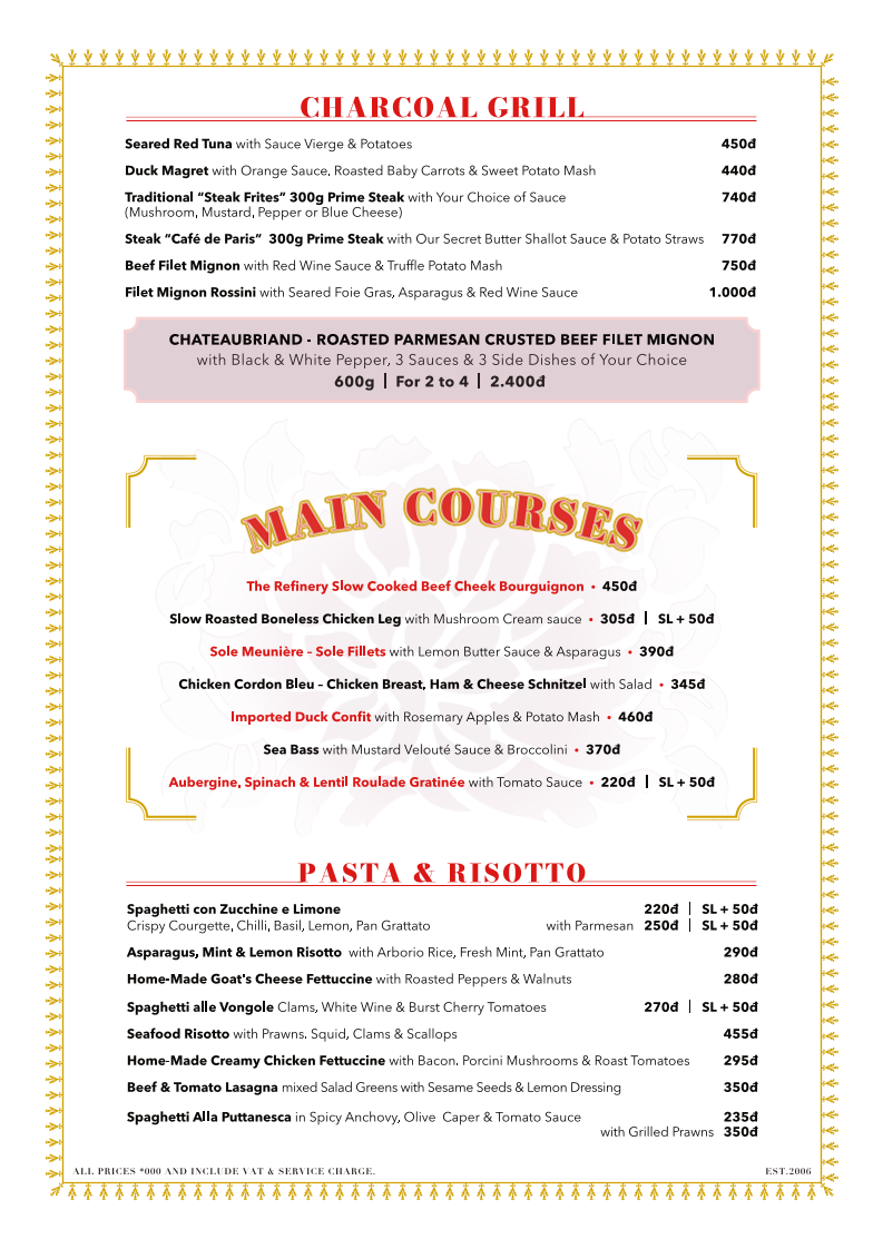 Menu - The Refinery Restaurant photo 2